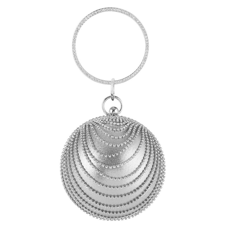Metallic Rhinestone Embellished Top-Handle Party Clutch Bag - Silver