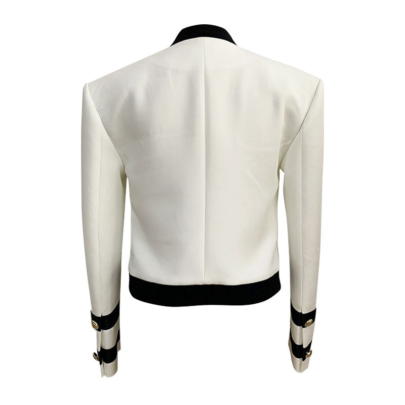 Military Style Gold Button Detail Contrast Striped Open Front Tailored Blazer