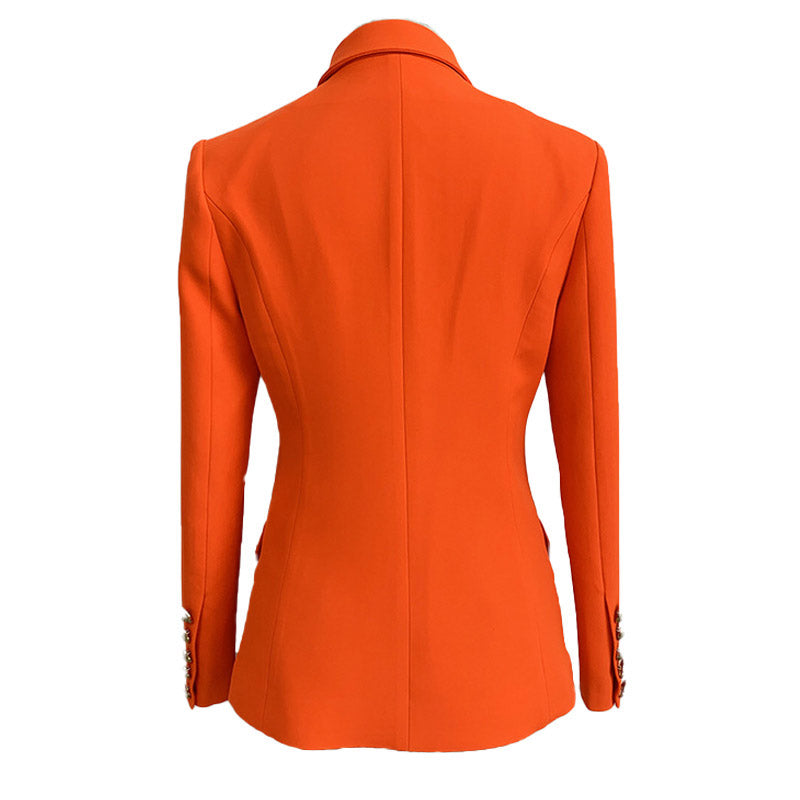 Minimal Double-Breasted Long Sleeve Collared Blazer - Neon Orange