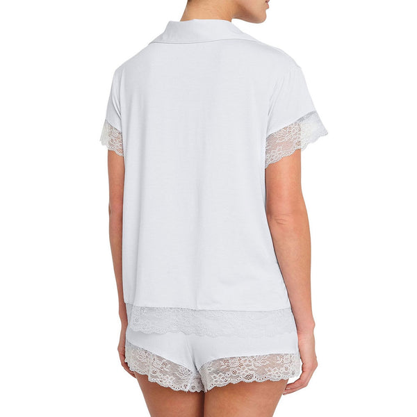 Minimalist Lace Panel Short Sleeve Shorts Modal Lounge Set - White