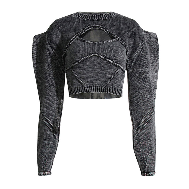 Motorcycle Chunky Rib Puff Sleeve Cropped Bolero Sweater Matching Set