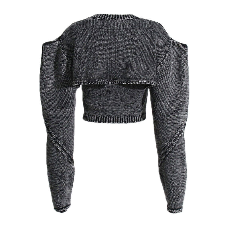 Motorcycle Chunky Rib Puff Sleeve Cropped Bolero Sweater Matching Set