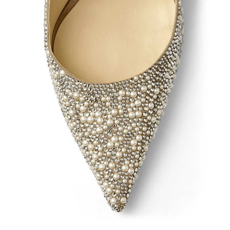 Opulent Crystal Pearl Embellished Stiletto Mary Jane Pumps - Grey