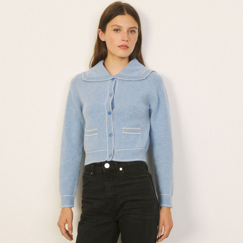 Cropped cardigan sales with shirt collar