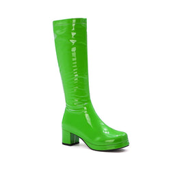 Polished Round Toe Platform Chunky Heel Mid Calf Boots - Green