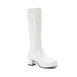 Polished Round Toe Platform Chunky Heel Mid Calf Boots - White