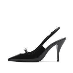 Retro Rhinestone Buckle Square Toe Stiletto Slingback Pumps - Black