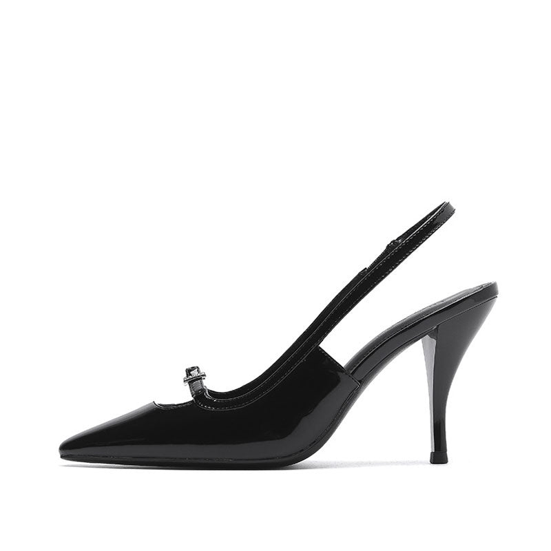 Retro Rhinestone Buckle Square Toe Stiletto Slingback Pumps - Black