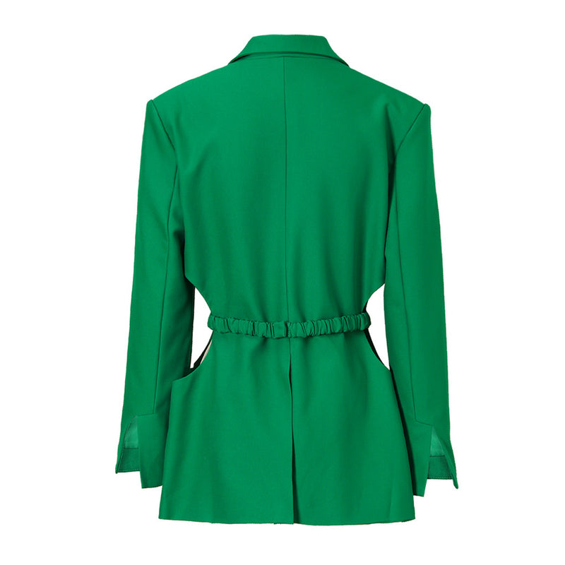 Sassy Banded Waist Cutout Lapel Collar Single Breasted Tailored Blazer