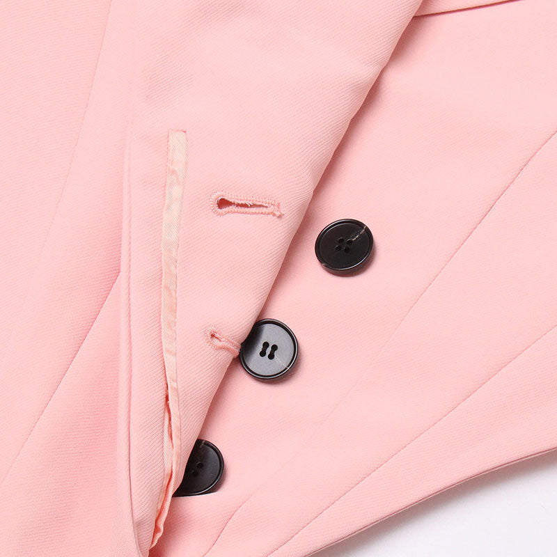 Sassy Cutout Peak Lapel Shoulder Pad Long Sleeve Blazer Bodysuit - Pink