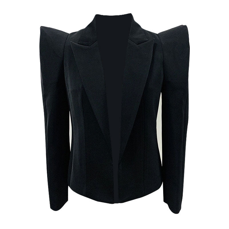 Sassy Power Shoulder Peak Lapel Long Sleeve Tailored Blazer