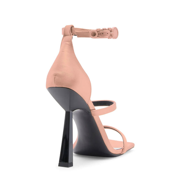 Sassy Square Toe Ankle Strap Sculpted Heel Satin Sandals - Mauve Pink