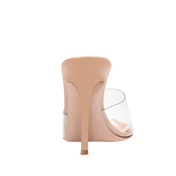 Sensual Clear PVC Pointed Toe Stiletto Mules - Apricot
