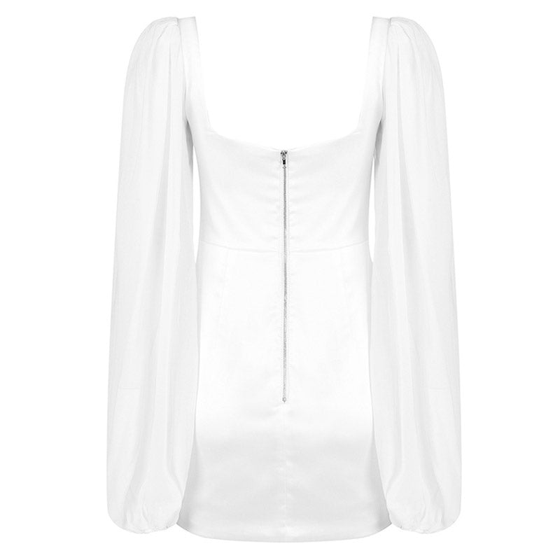 Sexy Bustier Puff Sleeve Satin Bodycon Mini Party Dress - White