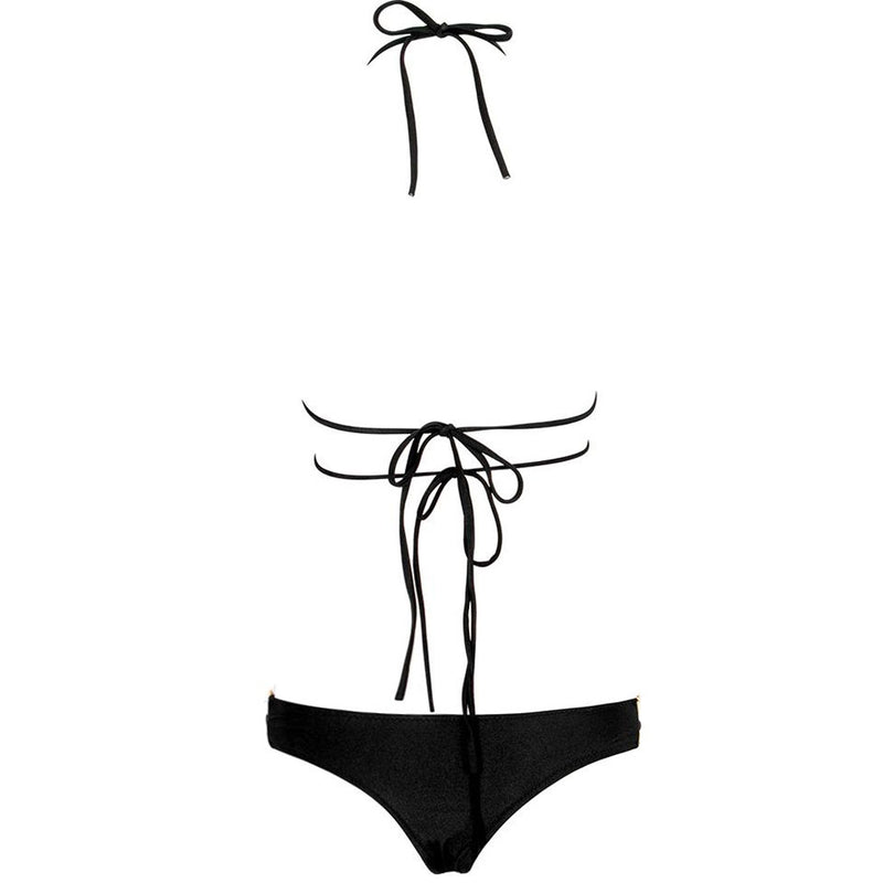 Sexy Contrast Metallic Cutout Push Up Brazilian Bikini Set - Black