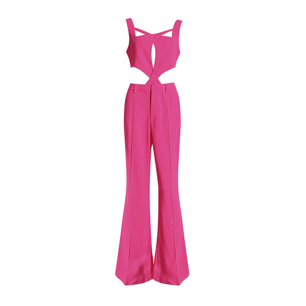 Sexy Cut Out Suspender Strap Sleeveless Detachable Bootcut Jumpsuit