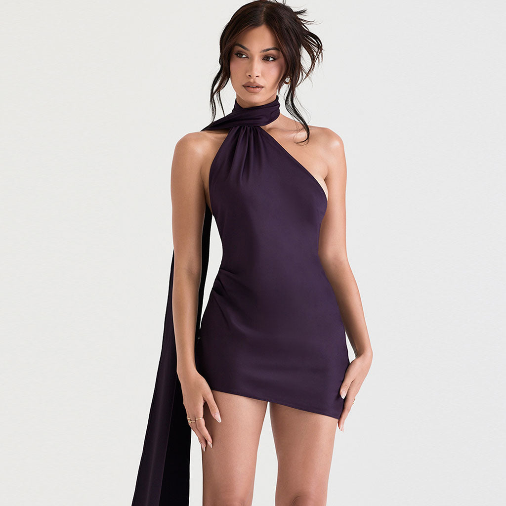 Black Satin Backless Mini Slip Dress | SilkFred US