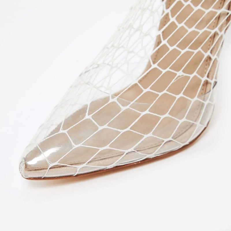 Sexy Fishnet Pointed Toe Stiletto Heel Slingback Sandals - Apricot
