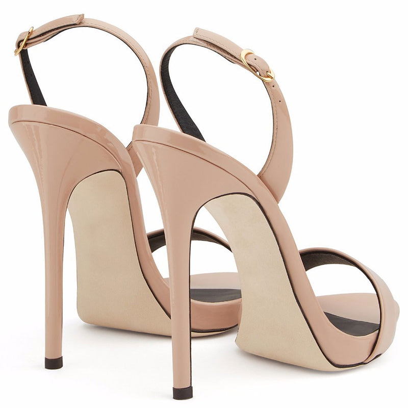 Sexy Patent Leather Round Toe Stiletto Halter Slingback Sandals - Apricot