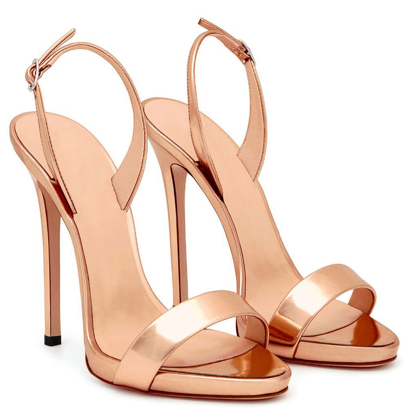 Sexy Patent Leather Round Toe Stiletto Halter Slingback Sandals - Champagne