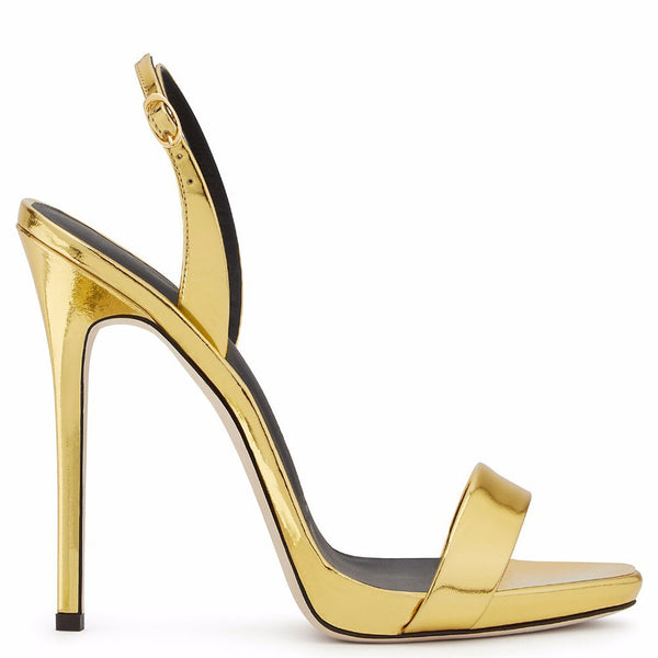 Sexy Patent Leather Round Toe Stiletto Halter Slingback Sandals - Gold