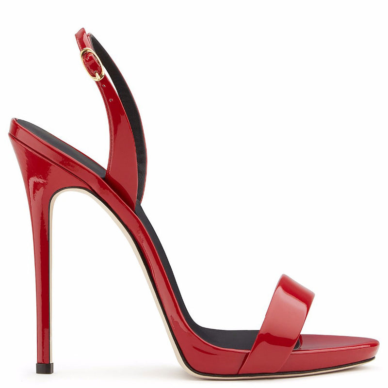 Sexy Patent Leather Round Toe Stiletto Halter Slingback Sandals - Red