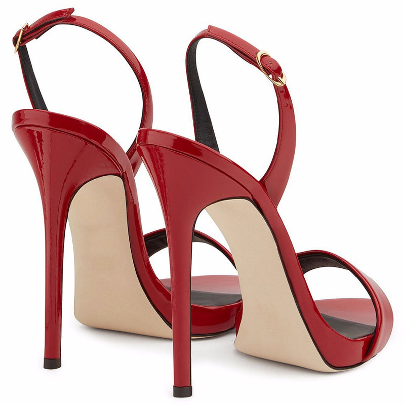 Sexy Patent Leather Round Toe Stiletto Halter Slingback Sandals - Red