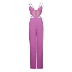 Sexy Strappy Cutout Mesh Panel Wide Leg Bandage Jumpsuit