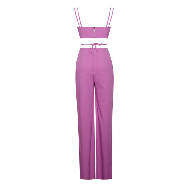 Sexy Strappy Cutout Mesh Panel Wide Leg Bandage Jumpsuit