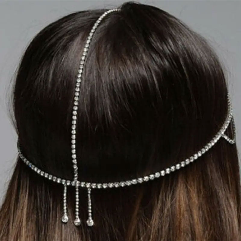 Shimmering Rhinestone Embellished Layered Bridal Head Chain - Silver