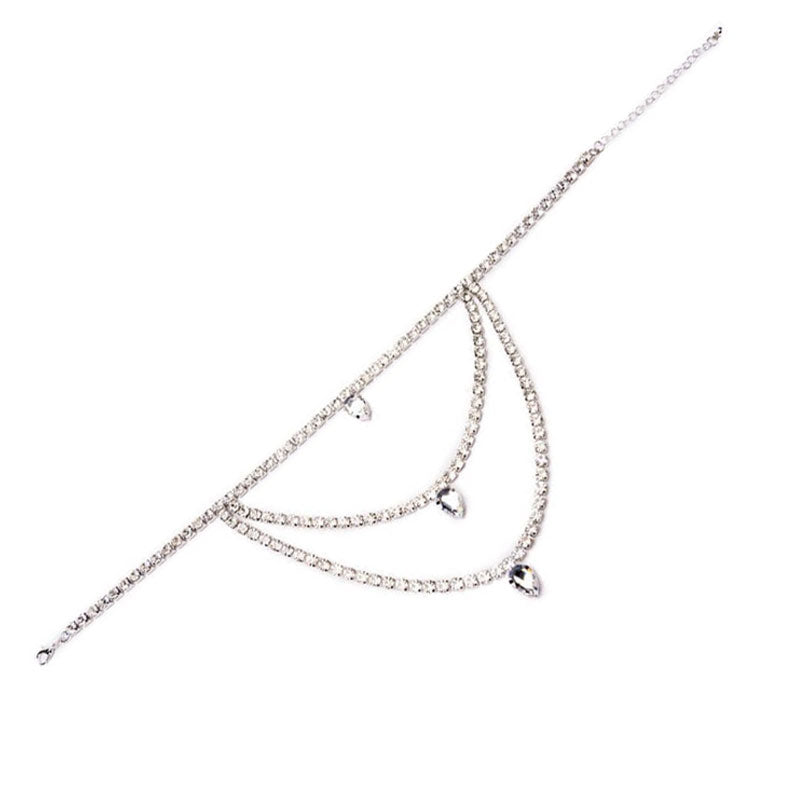 Shimmering Rhinestone Embellished Trio Layered Collar Necklace - Silver