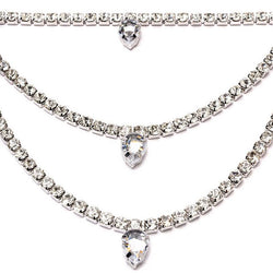 Shimmering Rhinestone Embellished Trio Layered Collar Necklace - Silver