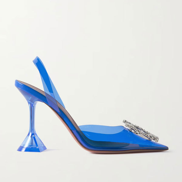 Shiny Crystal Embellished Clear Martini Heel Slingback Pumps - Blue