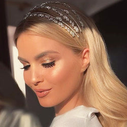 Shiny Crystal Embellished Multi Layered Bridal Headband - Silver