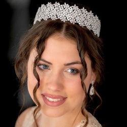 Shiny Floral Rhinestone Embellished Bridal Headband - Silver