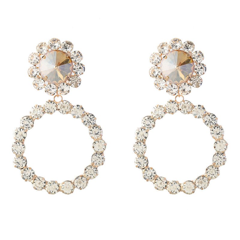 Shiny Gem Detail Rhinestone Embellished Double Drop Earrings - Gold