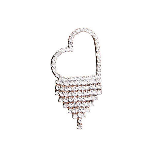 Shiny Rhinestone Embellished Fringe Heart Shape Dangle Earrings - Silver