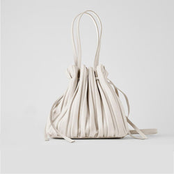 Slouchy Drawstring Gathered Pleated Bucket Bag - Apricot
