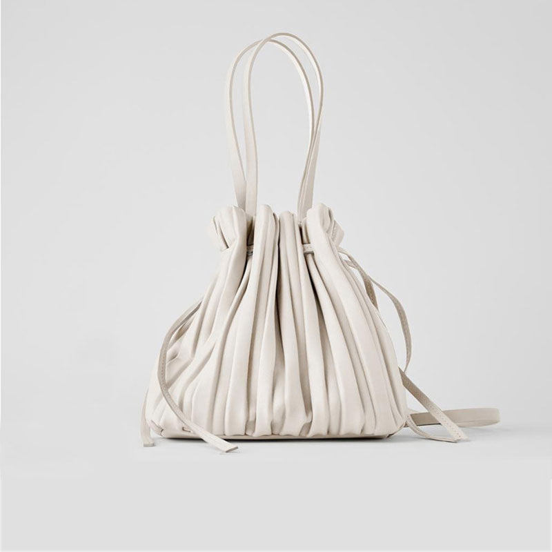 The I Pleated - White Leather Handbag