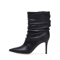 Slouchy Pointed Toe Stiletto Faux Leather Mid Calf Boots - Black