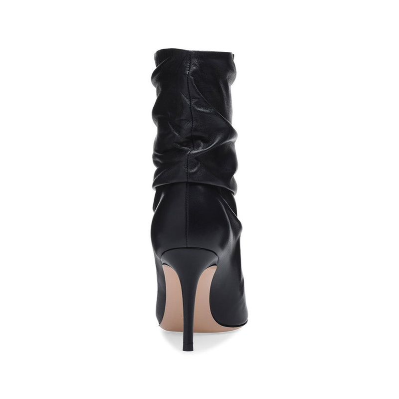 Slouchy Pointed Toe Stiletto Faux Leather Mid Calf Boots - Black