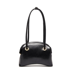 Solid Color Double Strap Leather Clutch Shoulder Bag - Black