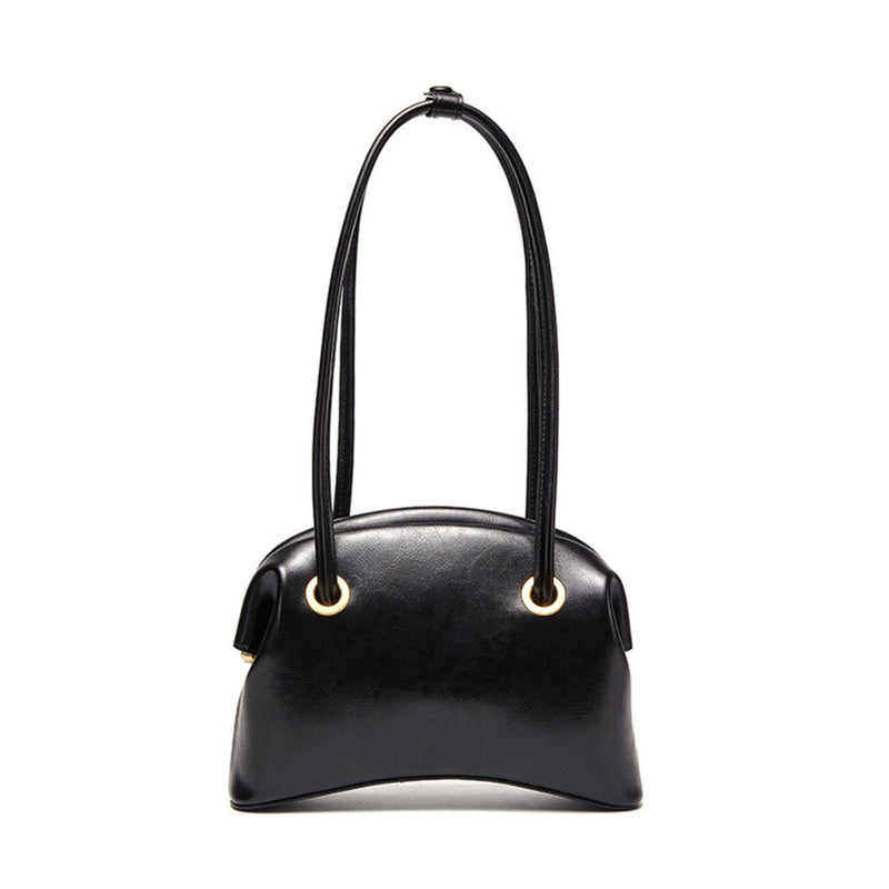 Solid Color Double Strap Leather Clutch Shoulder Bag - Black