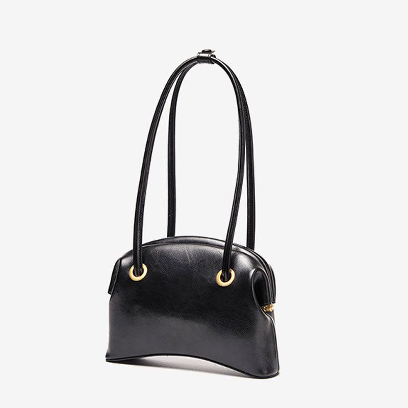 Solid Color Double Strap Leather Clutch Shoulder Bag - Black