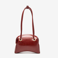 Solid Color Double Strap Leather Clutch Shoulder Bag - Burgundy