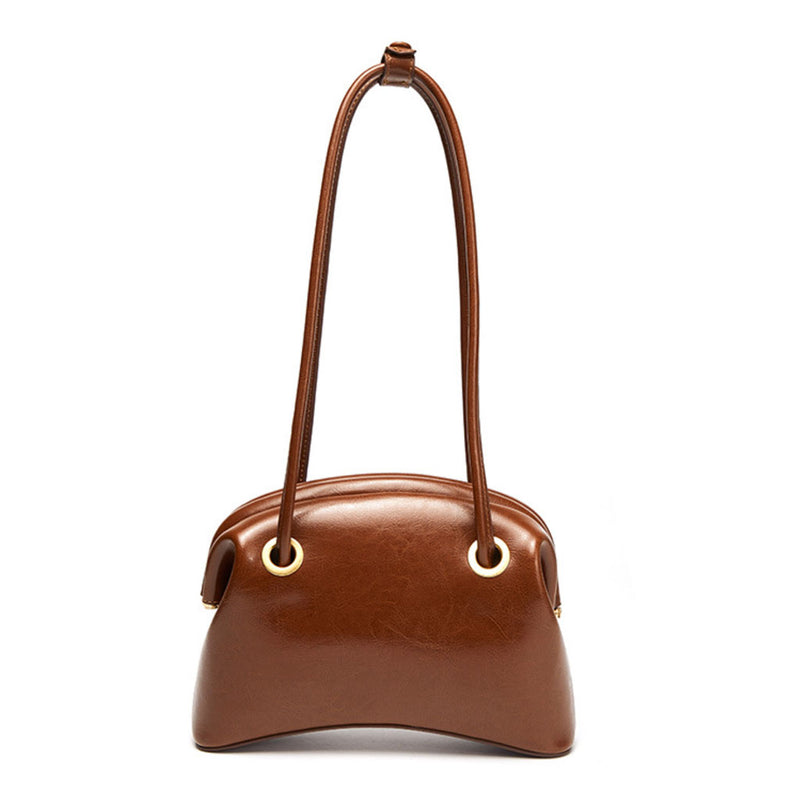 Solid Color Double Strap Leather Clutch Shoulder Bag - Caramel