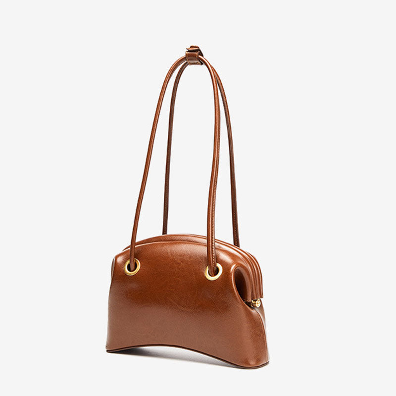Solid Color Double Strap Leather Clutch Shoulder Bag - Caramel