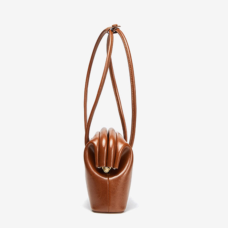 Solid Color Double Strap Leather Clutch Shoulder Bag - Caramel