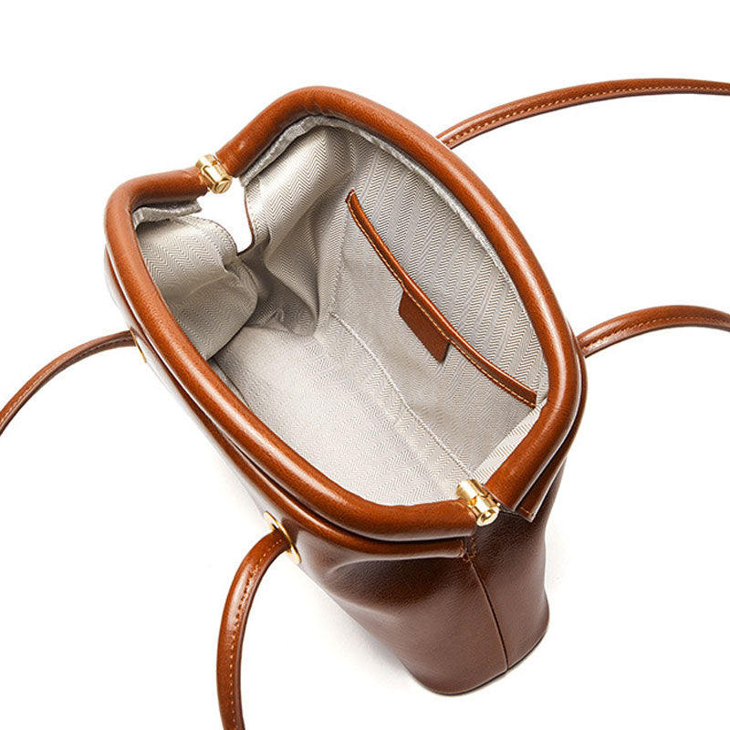 Solid Color Double Strap Leather Clutch Shoulder Bag - Caramel