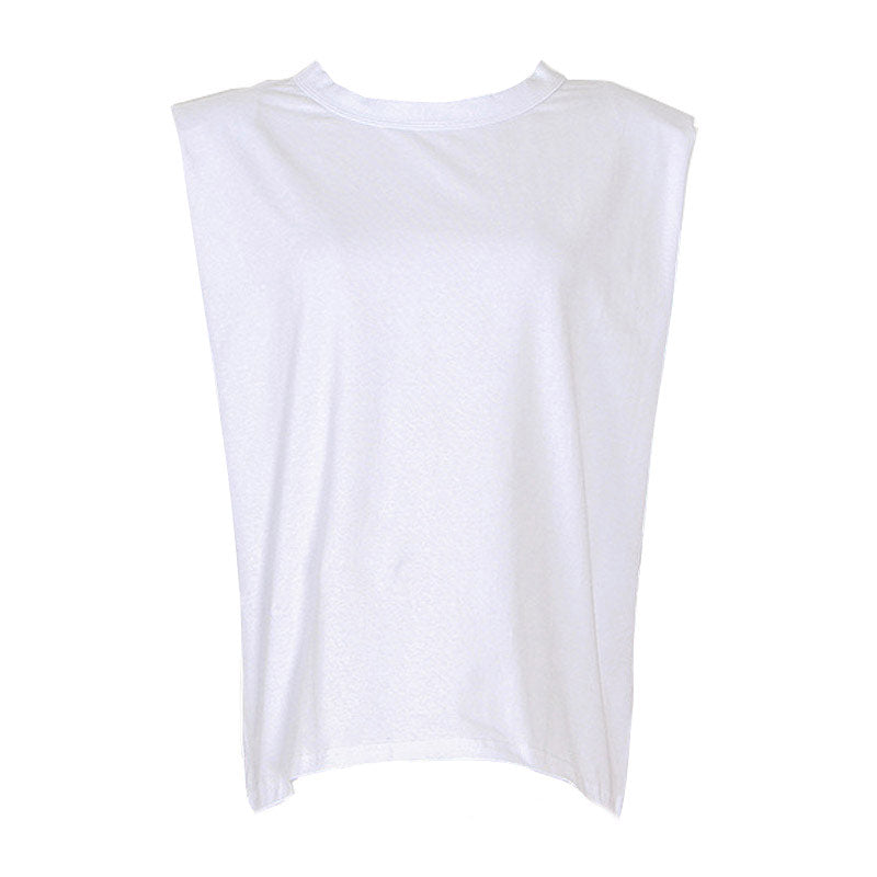 Solid Round Neck Shoulder Padded Tank Top - White